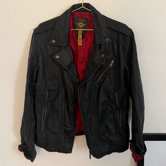 Vintage Jackets & Blazers - Vintage Black Leather Jacket with Red Lining